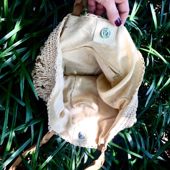 CCO Beaded Beach Tote Neutral, Brown Leather Strap - Picture 4 of 5